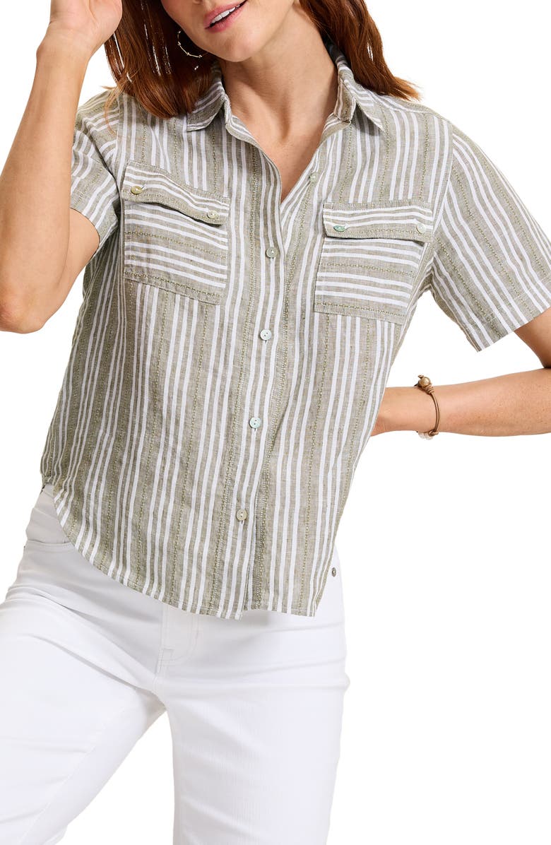 Tommy Bahama Beach Breeze Stripe Linen Button-Up Shirt, Alternate, color, Sea Clay