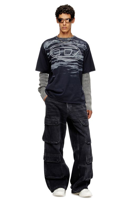 Diesel Cotton T-shirt With Oval D Print In Blue