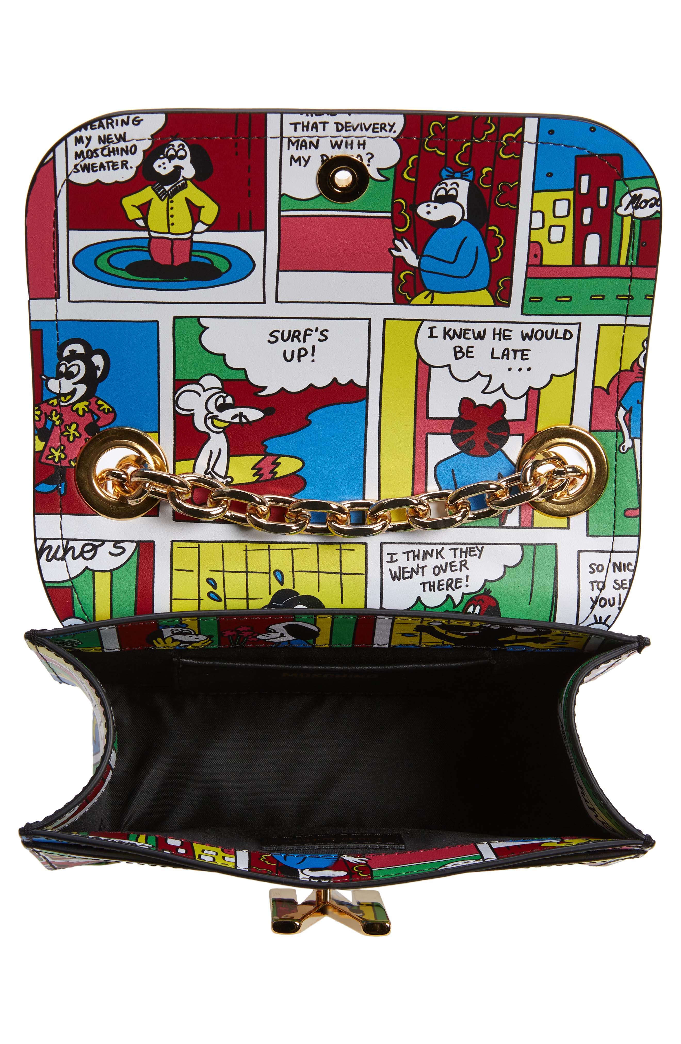 Moschino Comic Leather Shoulder Bag, Alternate, color, 
