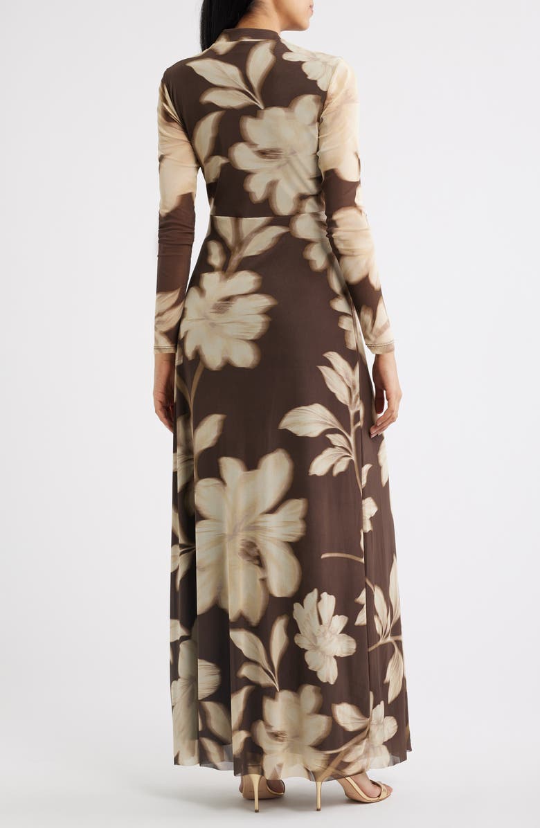 Anne Klein Floral Print Long Sleeve Maxi Dress, Alternate, color, Molasses Multi
