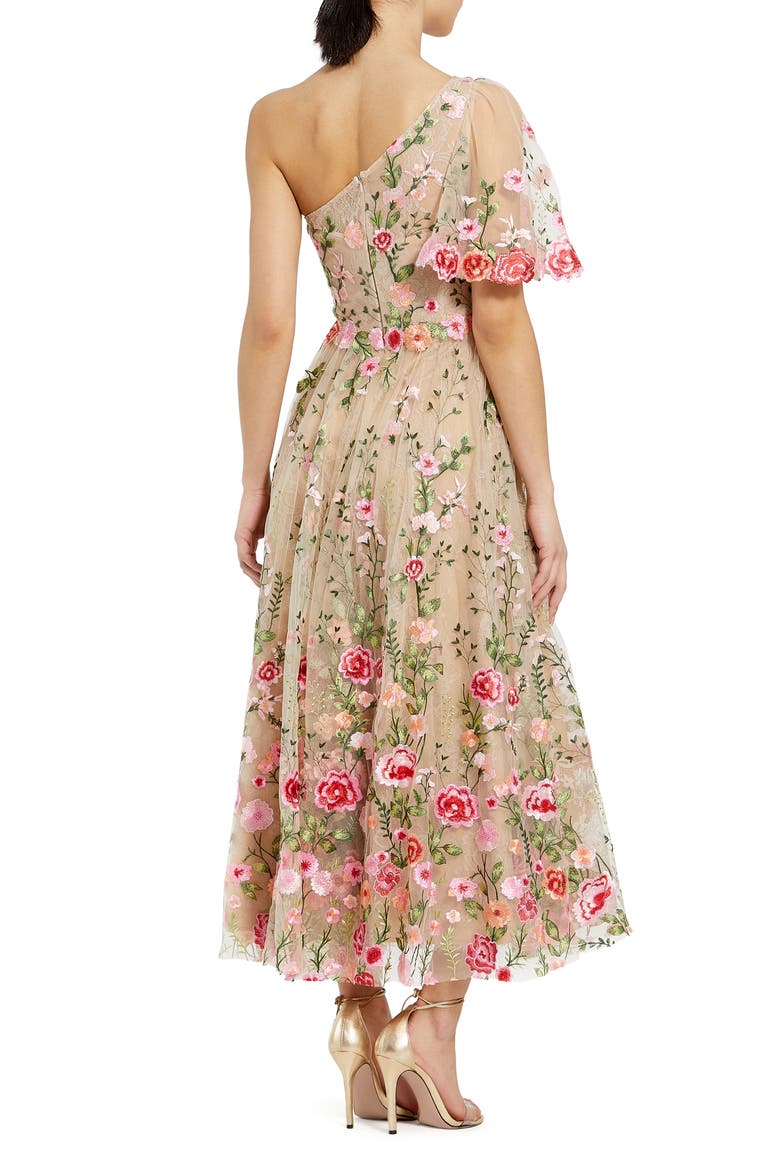 One Shoulder Floral Lace Embroidered Dress, Alternate, color, PINK MULTI