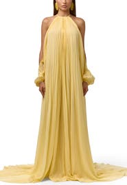 Naked Wardrobe Pleated Chiffon Halter Maxi Dress