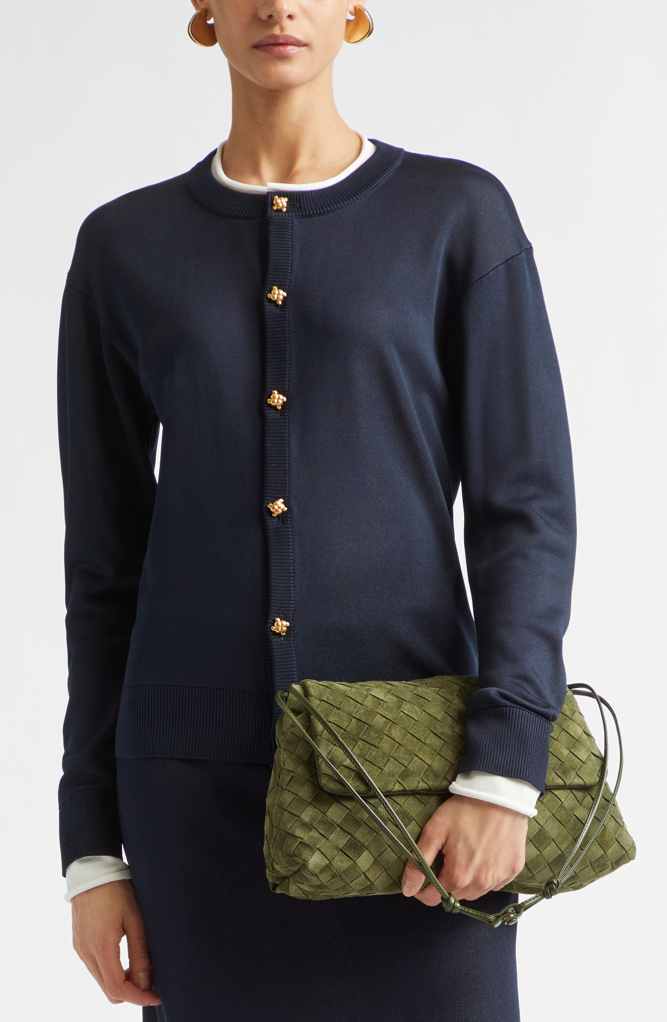 Giorno Intrecciato Suede Shoulder Bag, Alternate, color, 3785 GREEN TWEED-GOLD