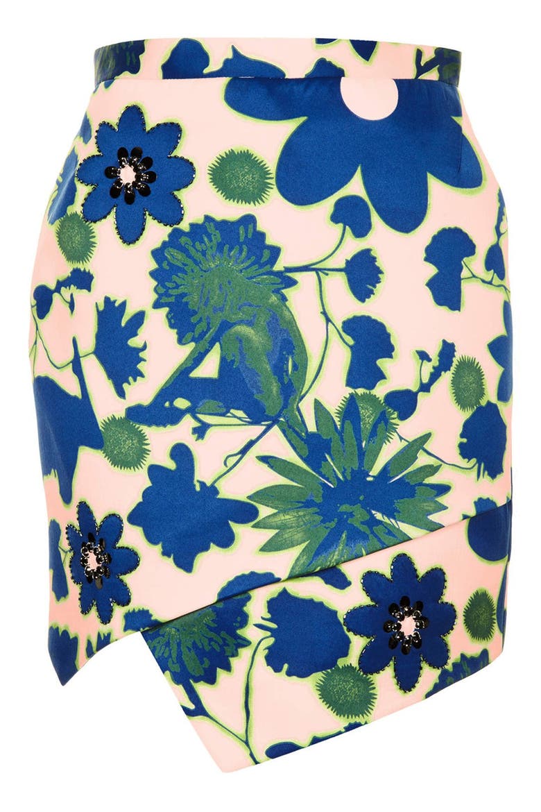 'Floral X-Ray' Embellished Print Skirt, Alternate, color, BLUE MULTI