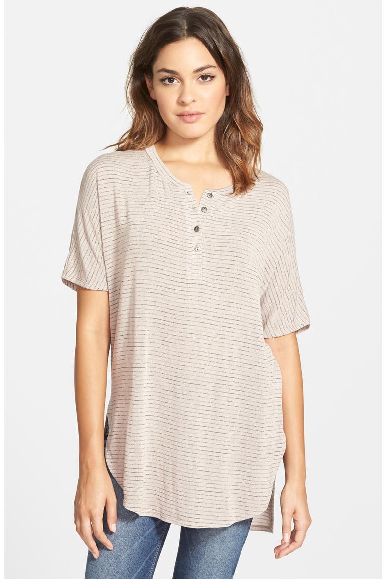 Project Social T Stripe Henley Tee, Main, color, TAUPE/ BLACK