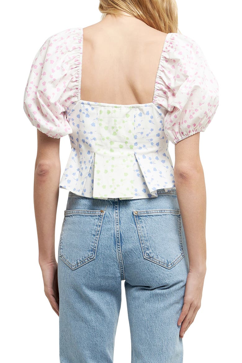 Floral Patchwork Puff Sleeve Crop Top, Alternate, color, WHITE MULTI