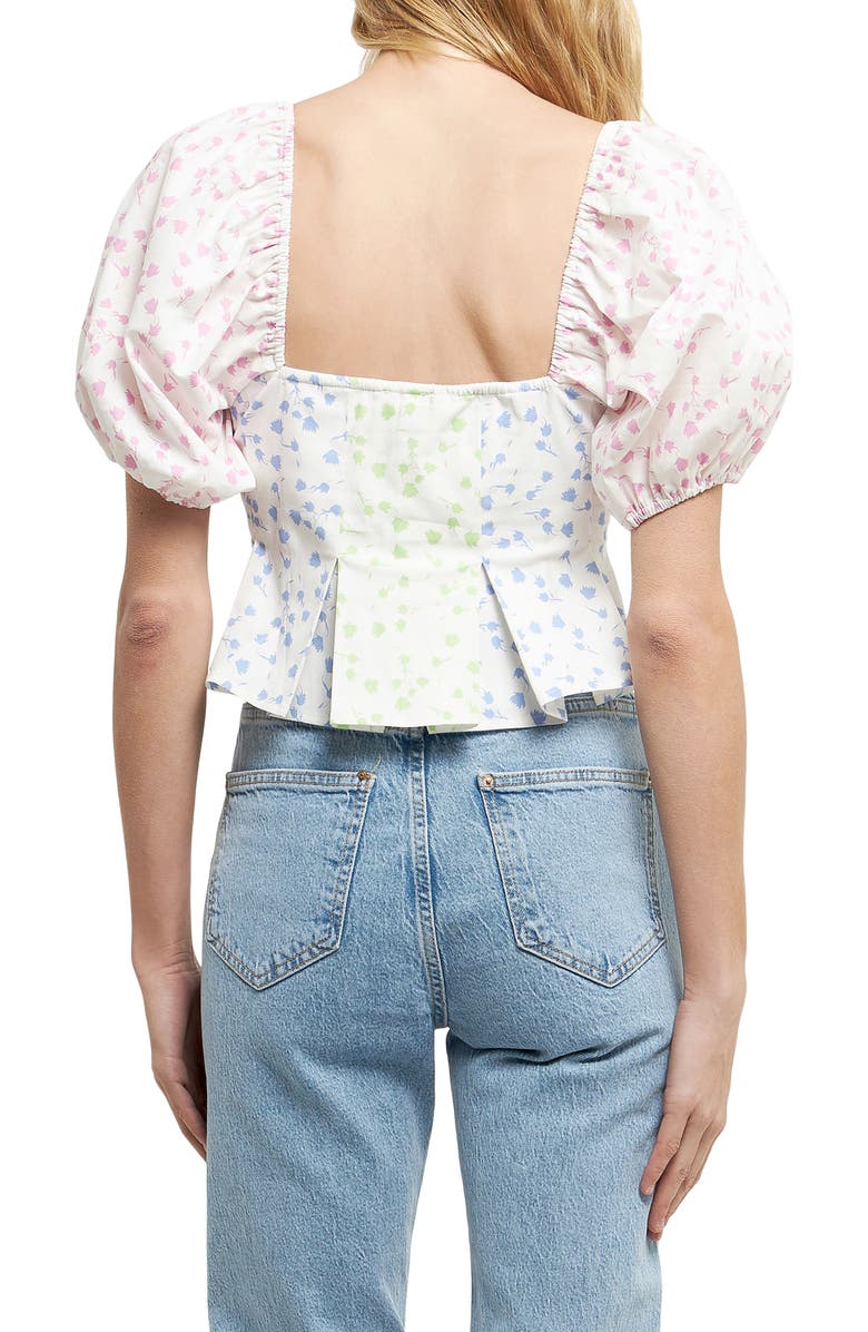 English Factory Floral Patchwork Puff Sleeve Crop Top, Alternate, color, White Multi
