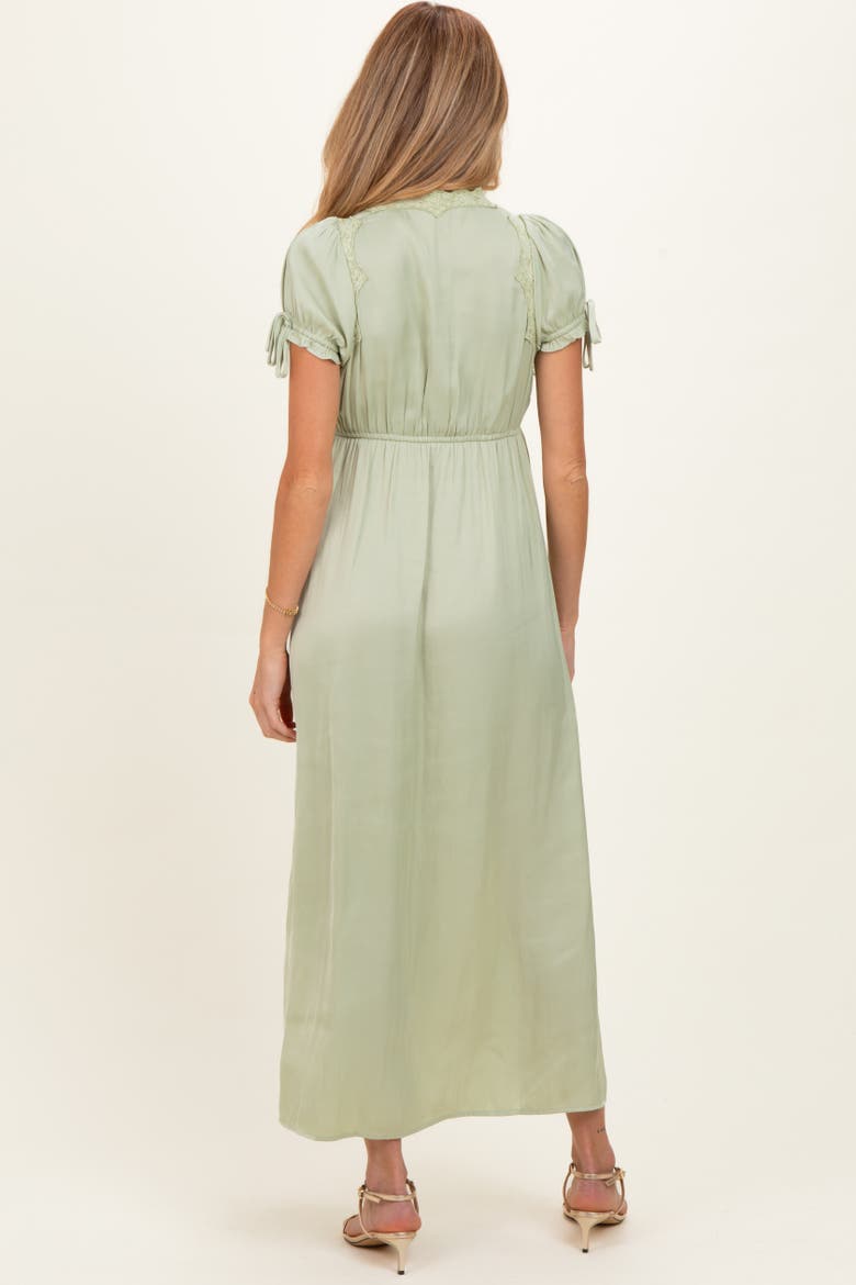 Satin Lace Detail Maxi Dress, Alternate, color, Light Olive