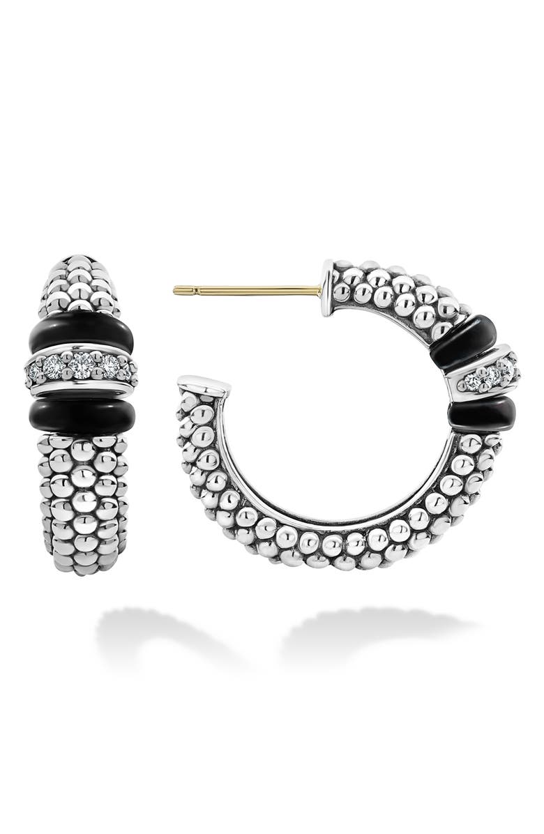 LAGOS Black Caviar Diamond Hoop Earrings, Alternate, color, Black