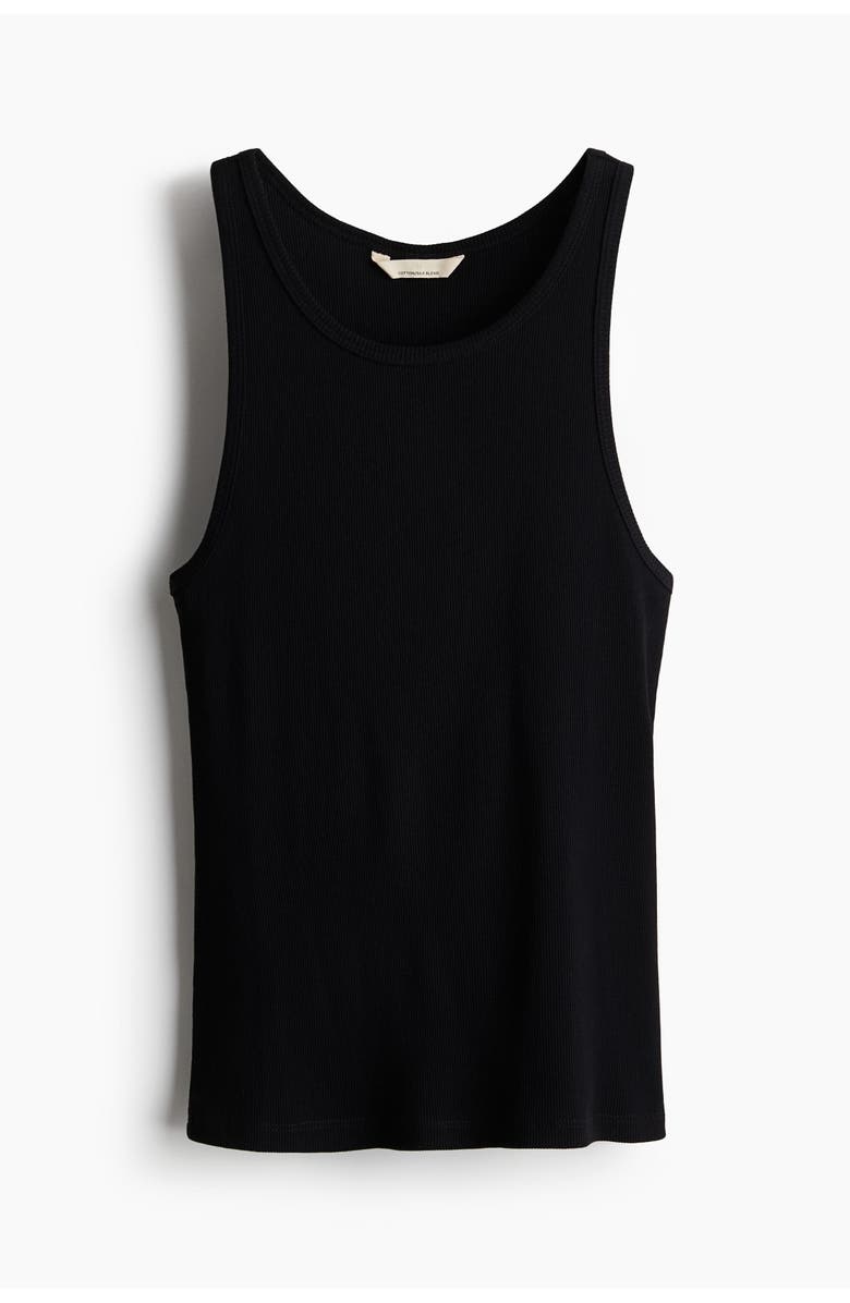 H&M Ribbed silk-blend tank top, Main, color, Black