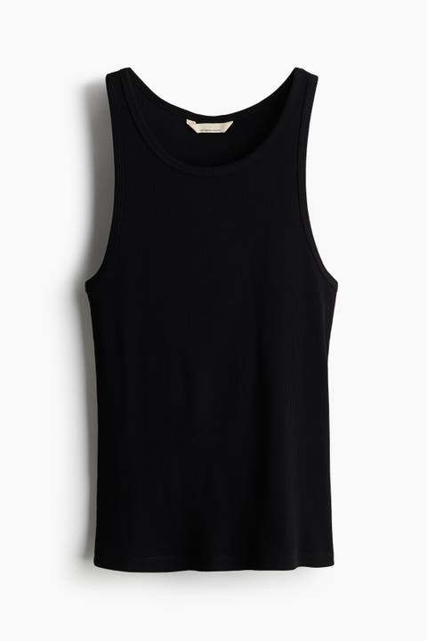 Ribbed silk-blend tank top