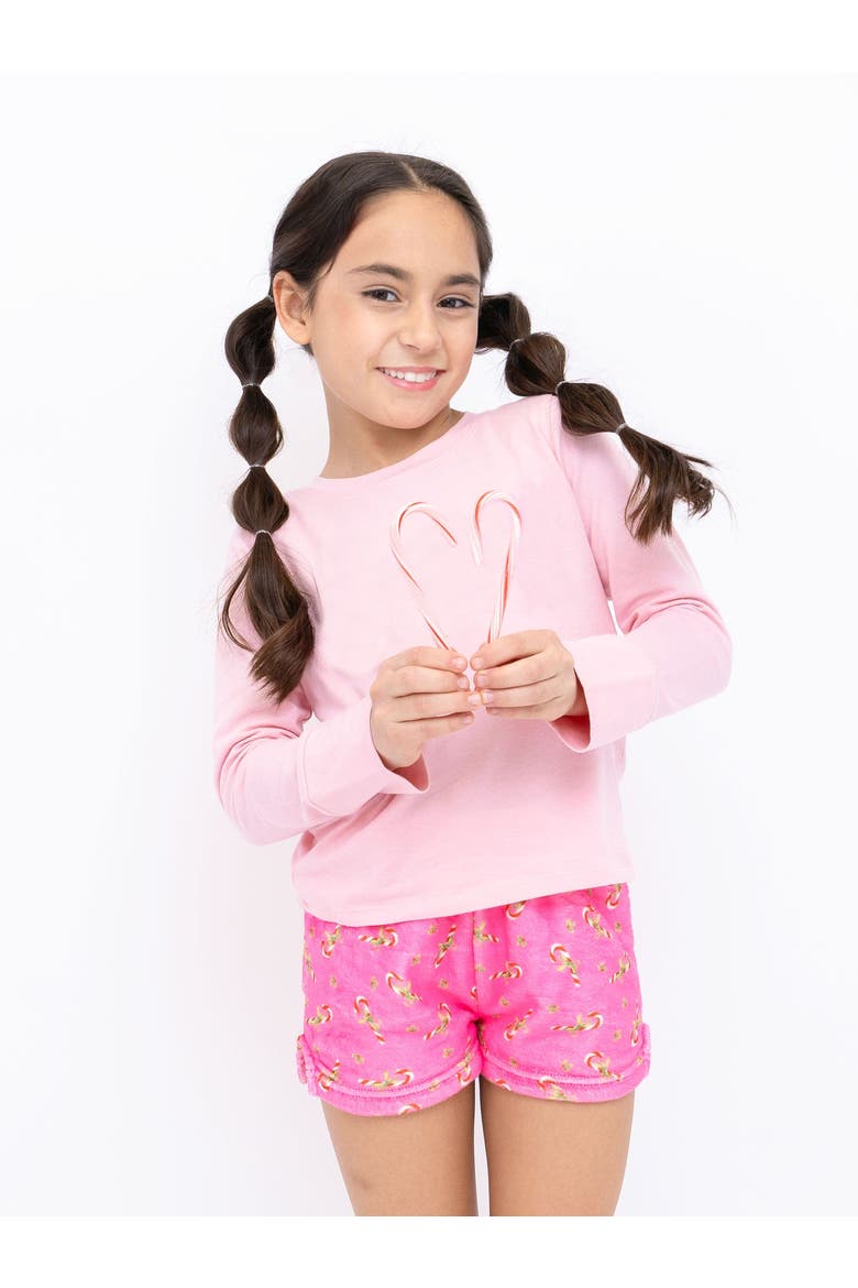 Plush Candy Cane loungewear Shorts, Main, color, Pink
