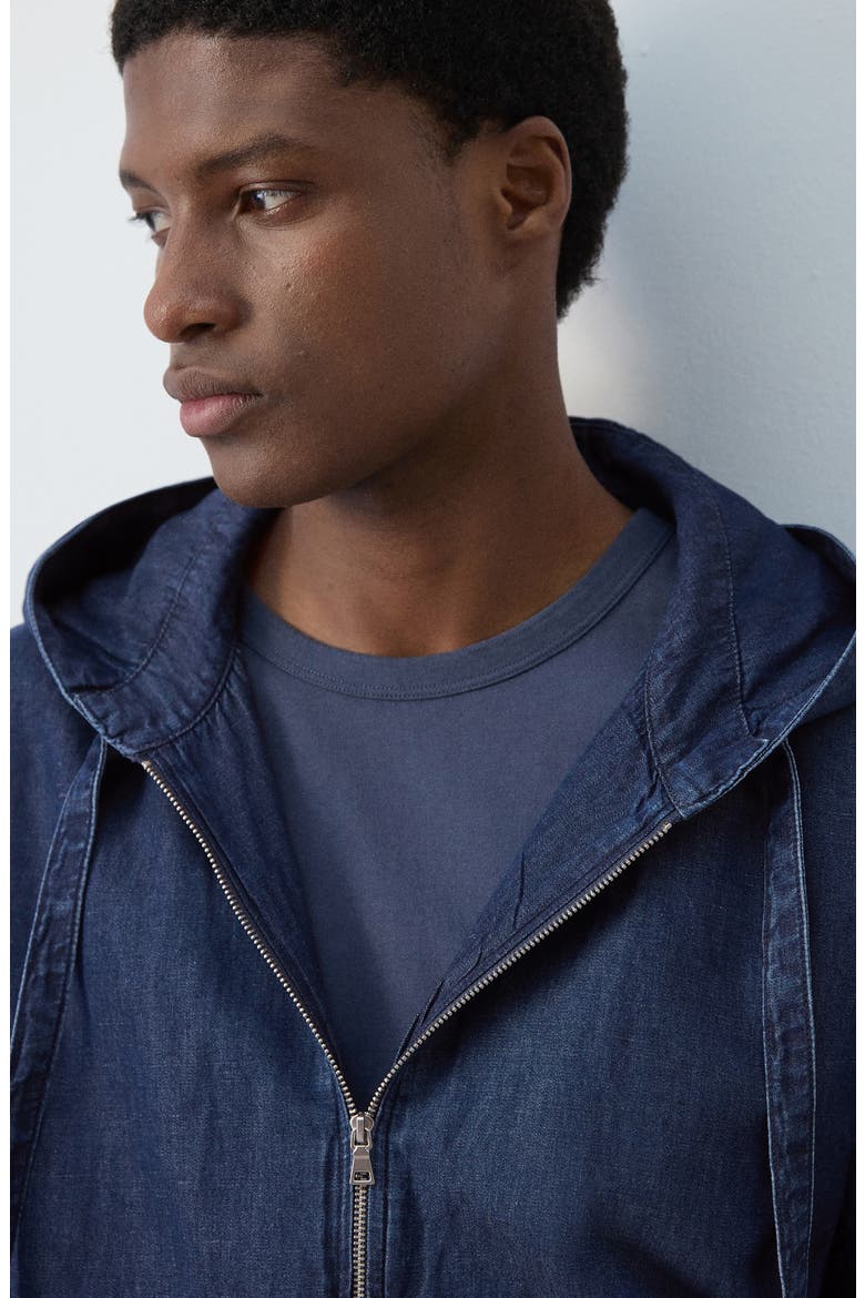 Hooded Denim Zip Jacket, Alternate, color, INK BLUE