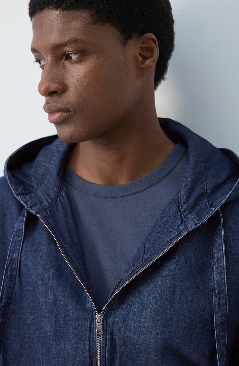 MANGO Hooded Denim Zip Jacket, Alternate, color, Ink Blue