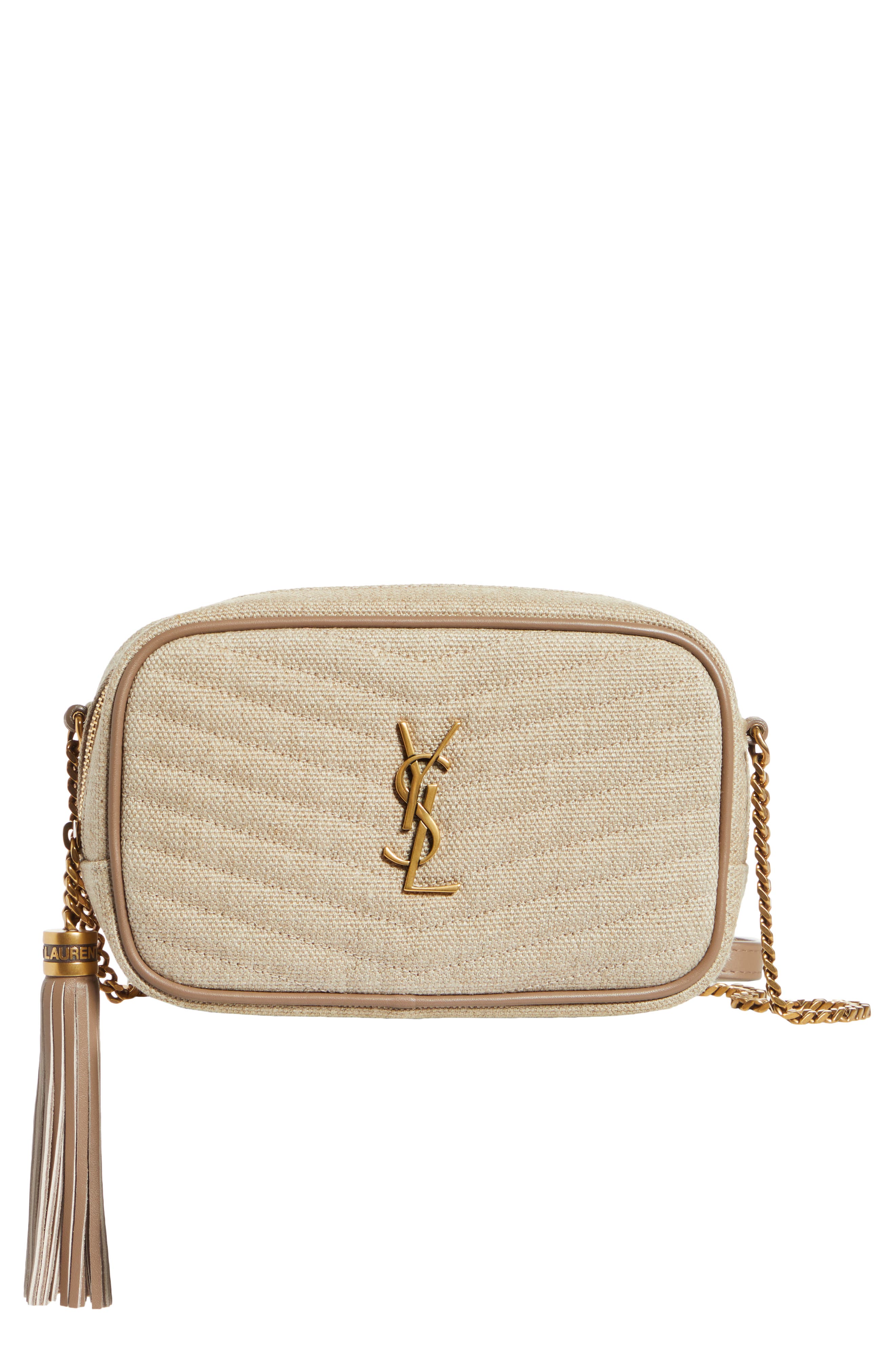 Saint Laurent Mini Lou Matelassé Linen Shoulder Bag, Main, color, 