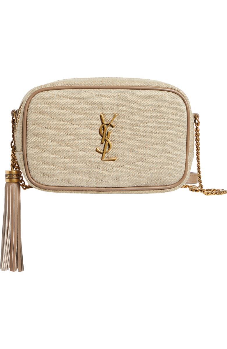 Saint Laurent Mini Lou Matelassé Linen Shoulder Bag, Main, color,