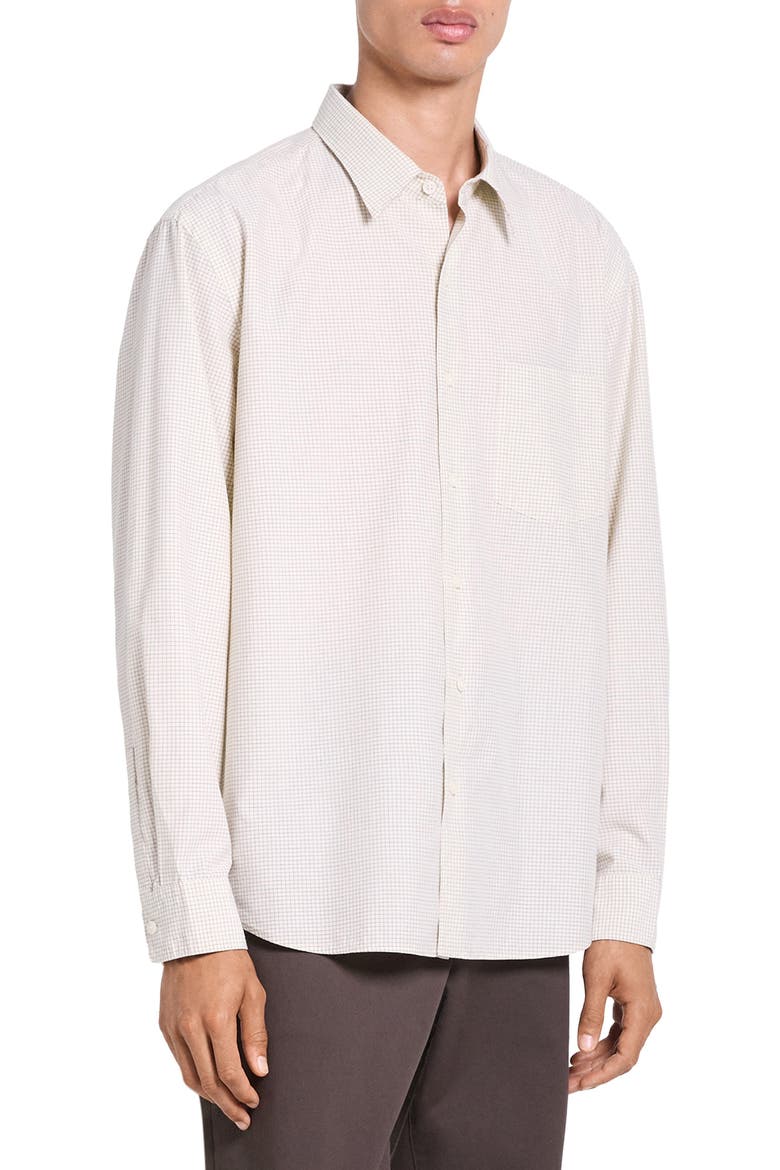Weekend Microcheck Cotton Blend Button-Up Shirt, Alternate, color, OAT MILK MULTI