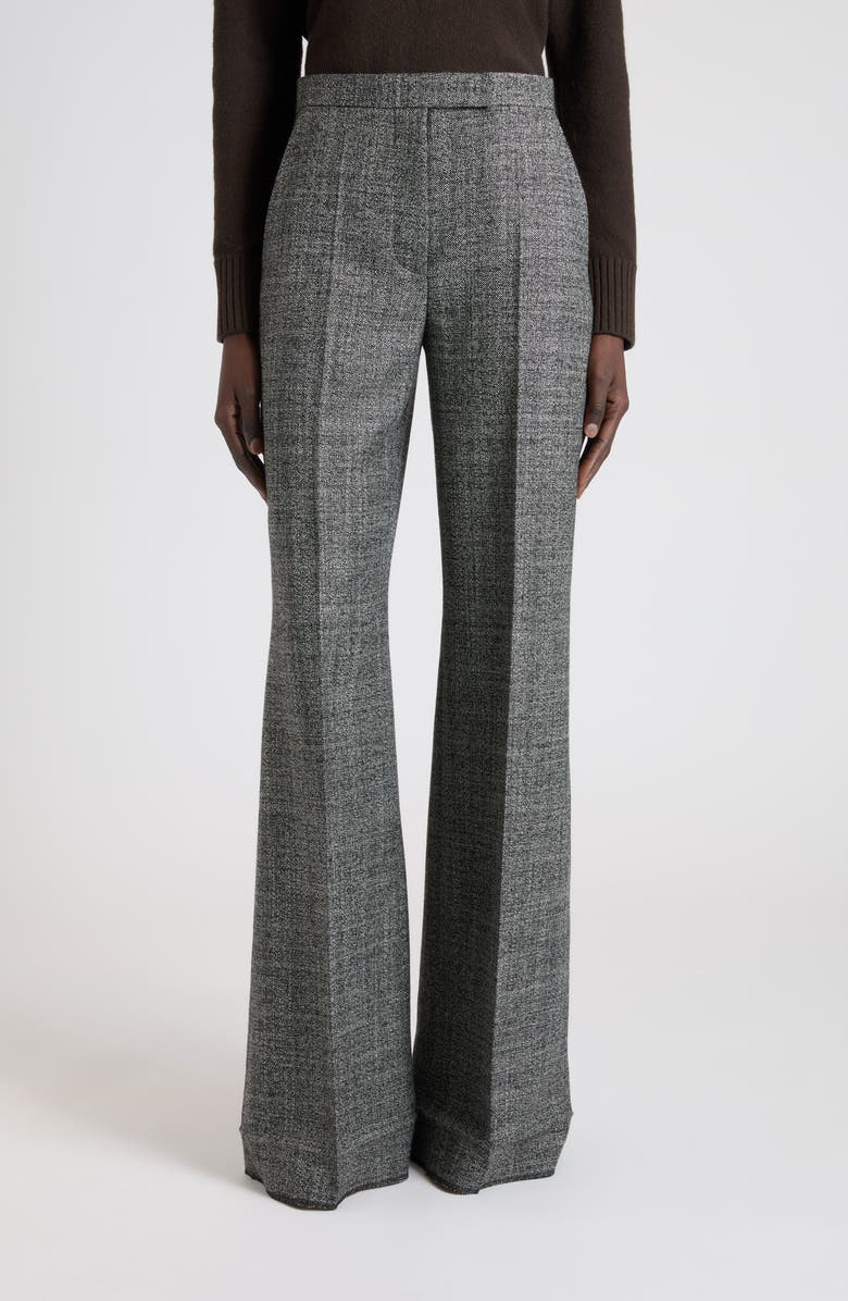 Valentino High Waist Virgin Wool Trousers, Main, color, White/ Black