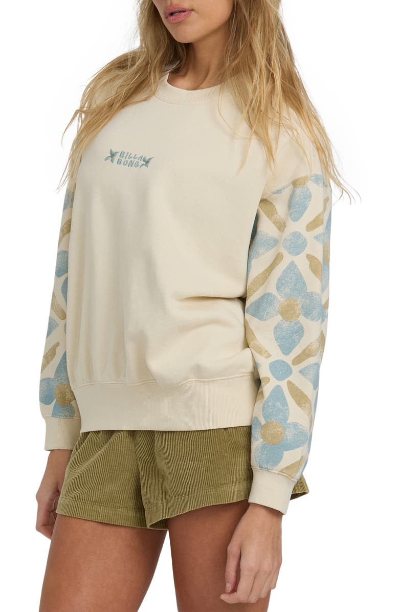 Billabong Atlas Tide Kendal Cotton Blend Fleece Crewneck Sweatshirt, Alternate, color, White Cap