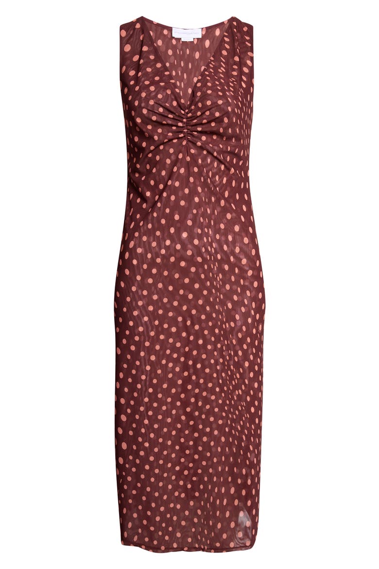 V-Neck Sleeveless Polka Dot Mesh Midi Dress, Alternate, color, BURGUNDY/ PINK