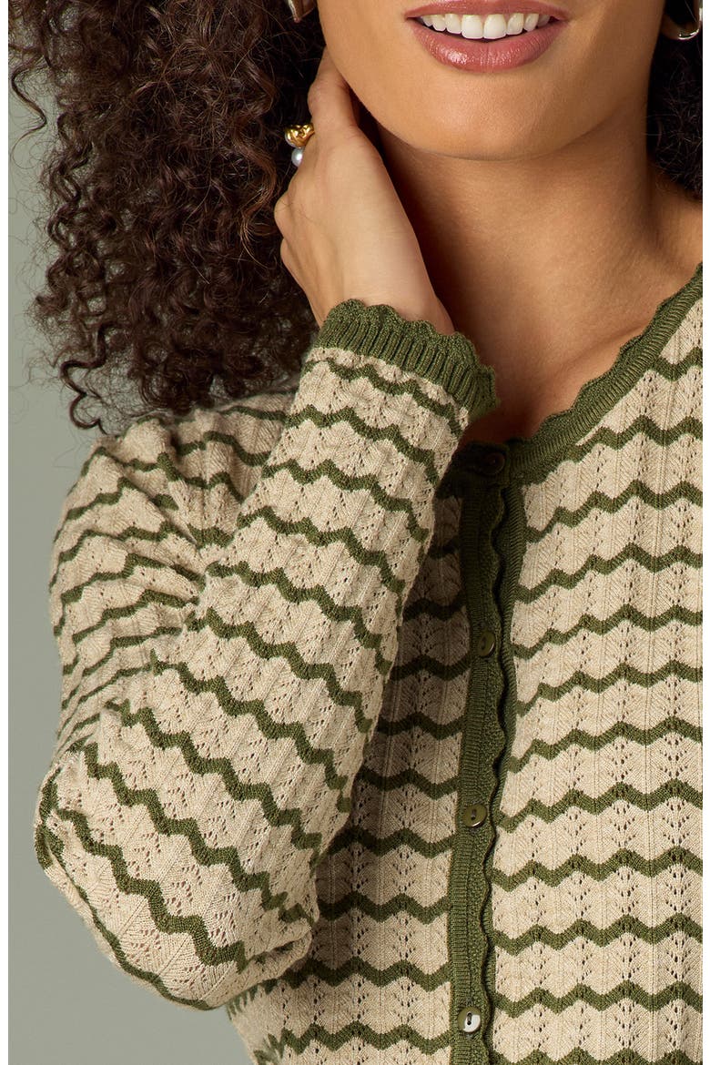 Stripe Round Neck Cardigan, Alternate, color, OAT/ NORI GREEN