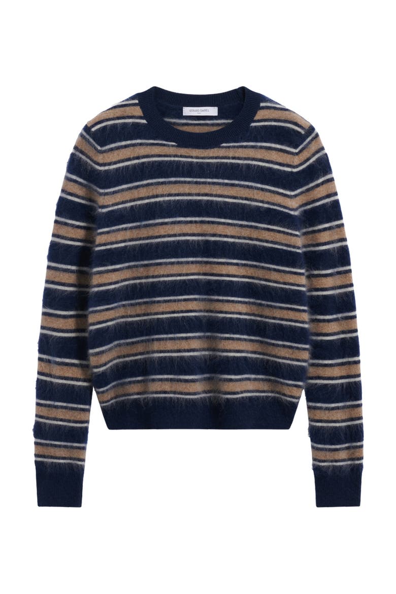 Rima Striped Crew Neck Sweater, Alternate, color, Camel