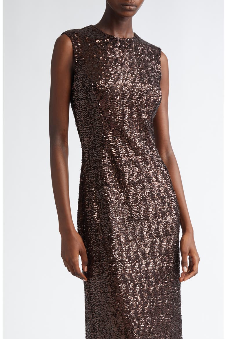 Sequin Sleeveless Column Gown, Alternate, color, CHOCOLATE
