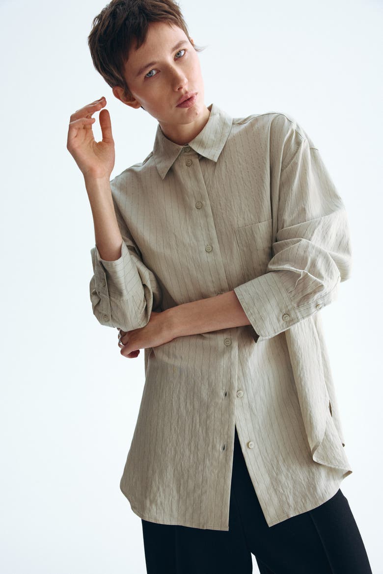 Oversized Shirt, Alternate, color, Khaki beige/pinstriped