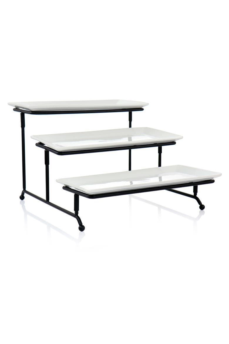 3 Tier Rectangular Plate Porcelain Serveware Set, Alternate, color, White