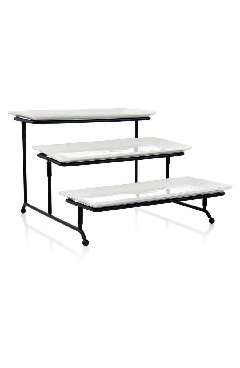 Elama 3 Tier Rectangular Plate Porcelain Serveware Set, Alternate, color, White
