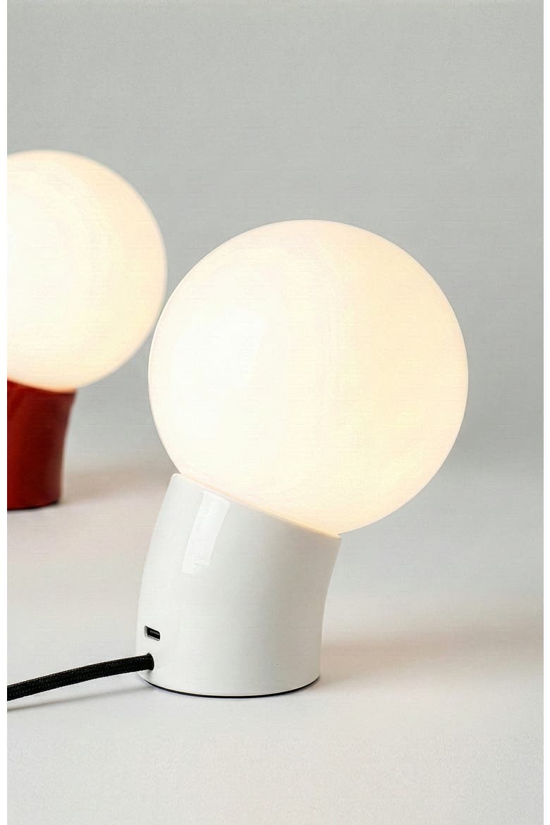 Vino 8" Curved LED Table Lamp with Globe Forsted Glass Shade and Phone Charging USB-C Port, Alternate, color, Cream