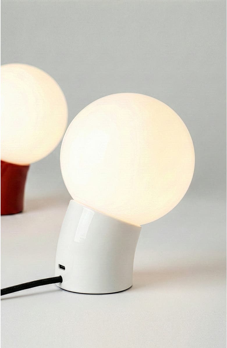 Brightech Vino 8" Curved LED Table Lamp with Globe Forsted Glass Shade and Phone Charging USB-C Port, Alternate, color, Cream