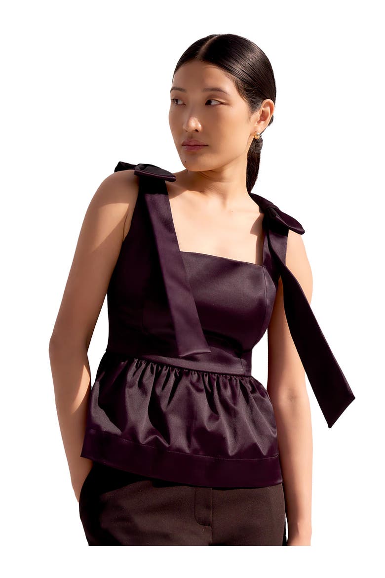 Tie Shoulder Satin Top, Main, color, Burgundy