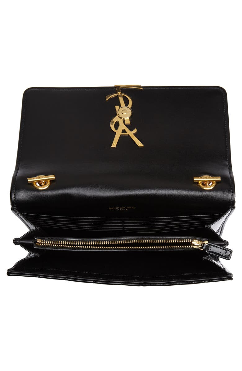 Saint Laurent Vicky Patent Leather Wallet on a Chain, Alternate, color,