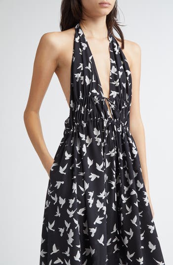 Stella McCartney Mini Birds Halter Neck Silk Crêpe de Chine