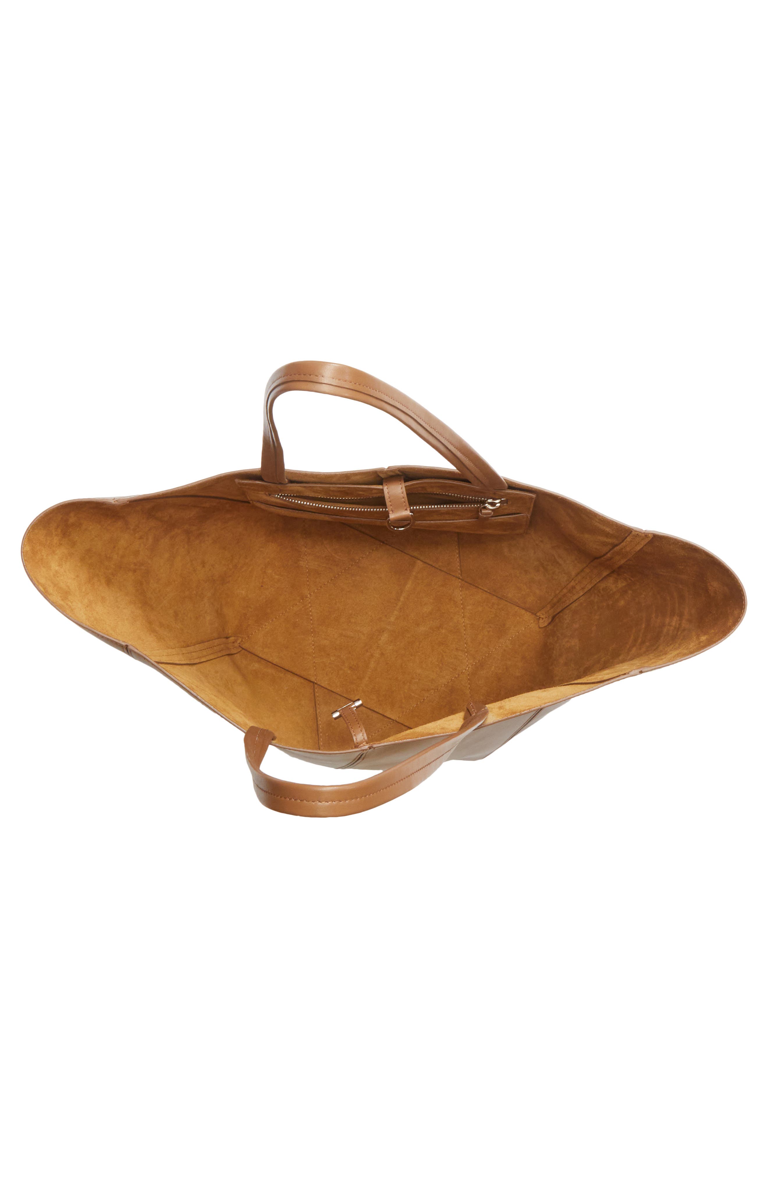 Hex Calfskin Leather Tote, Alternate, color, WALNUT