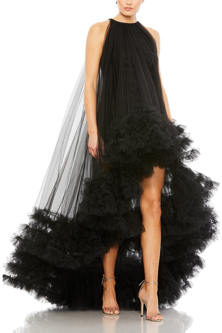 High-Low Tulle Gown, Main, color, BLACK