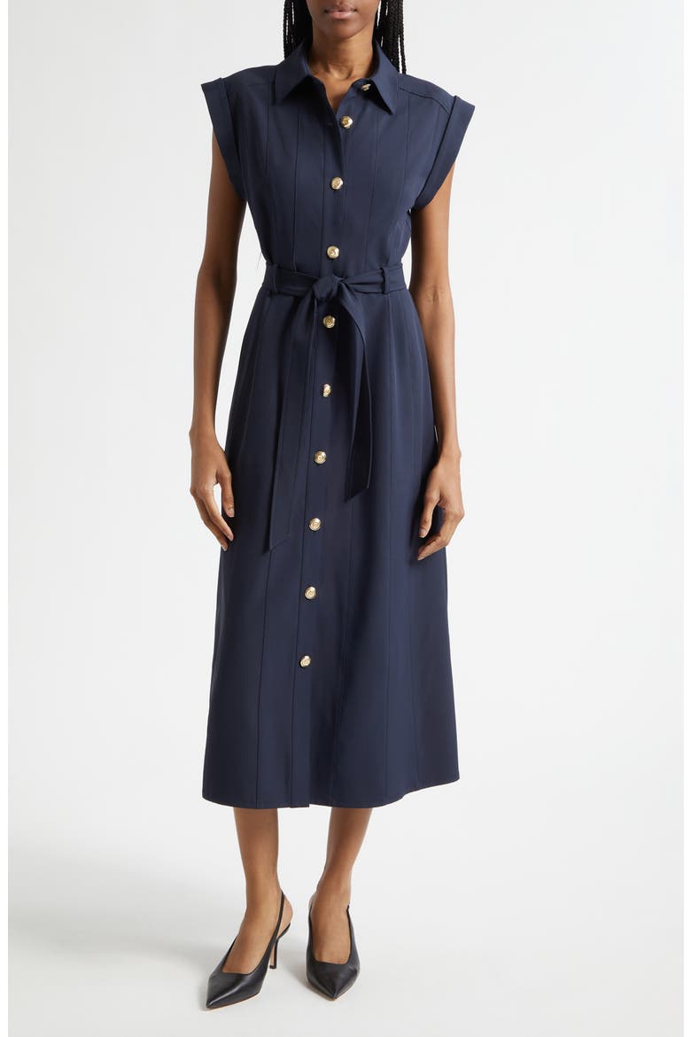 Milo Stretch Midi Shirtdress, Main, color, NAVY