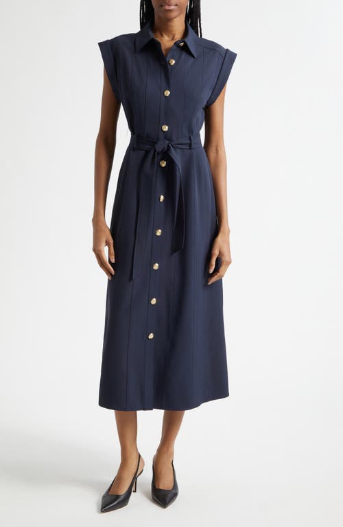 Cinq à Sept Milo Stretch Midi Shirtdress in Navy at Nordstrom, Size 14