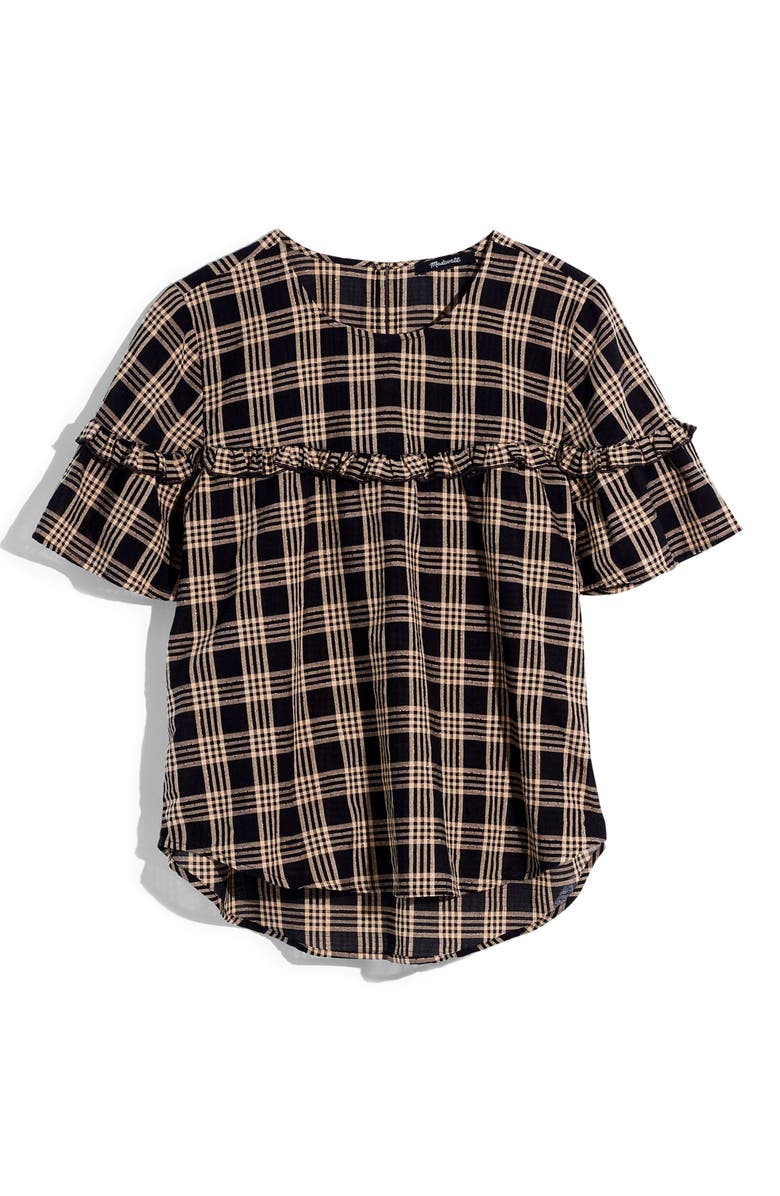 Madewell Metallic Plaid Ruffle Yoke Top, Alternate, color,