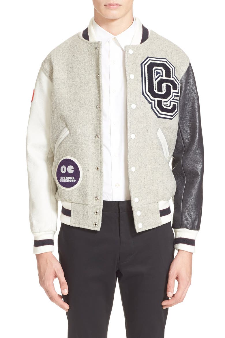 'OC Classic' Varsity Jacket, Main, color, LIGHT GREY MULTI