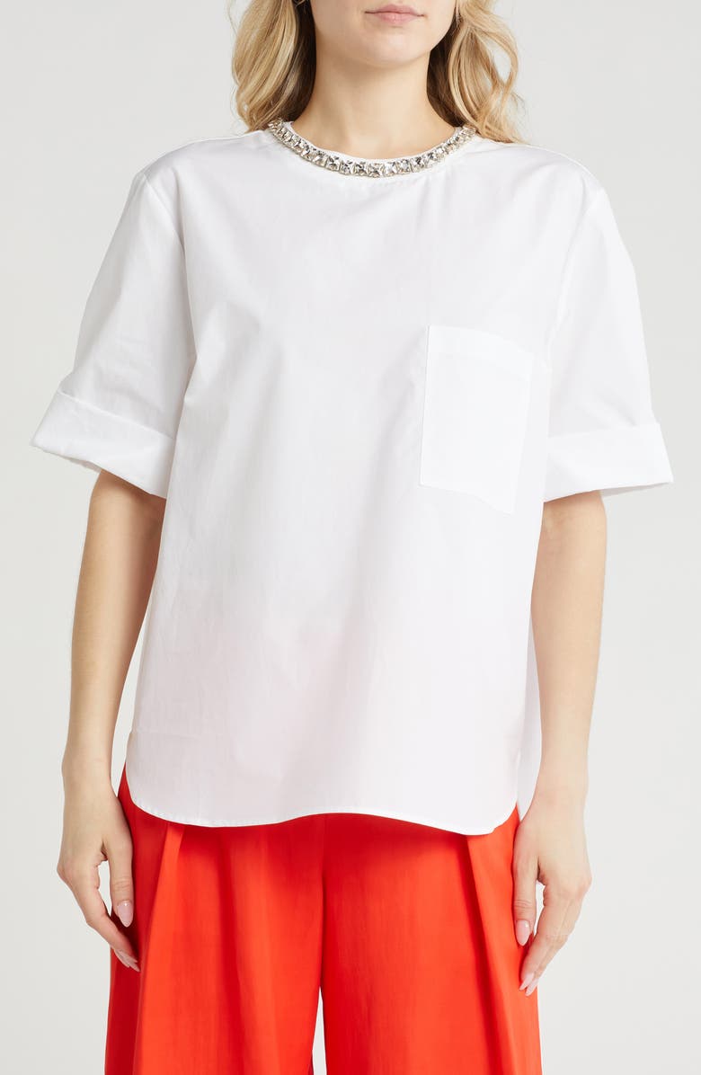 TWP Crystal Collar Oversize T-Shirt, Main, color, White