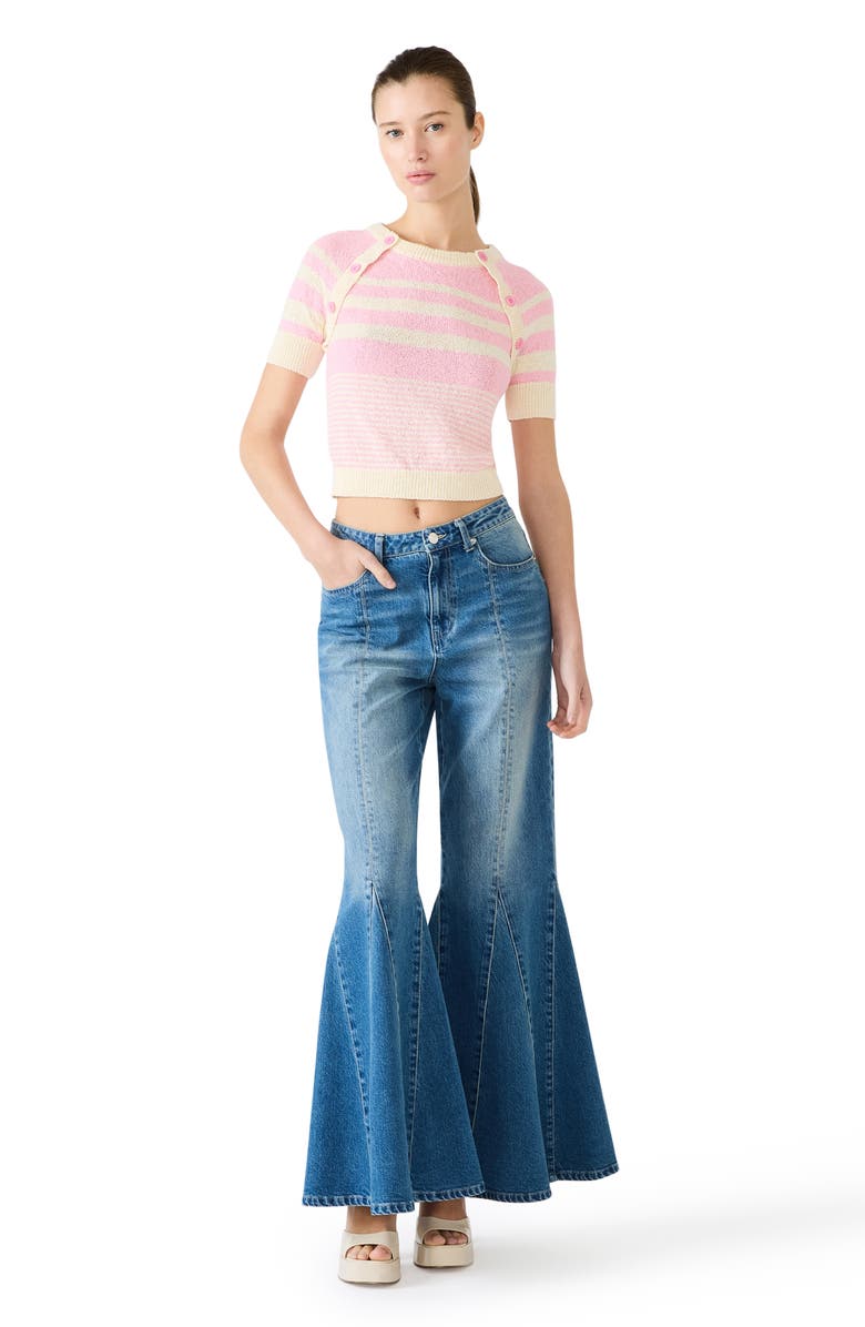 Steve Madden Rayna Stripe Short Sleeve Sweater, Alternate, color, Pink Taffy