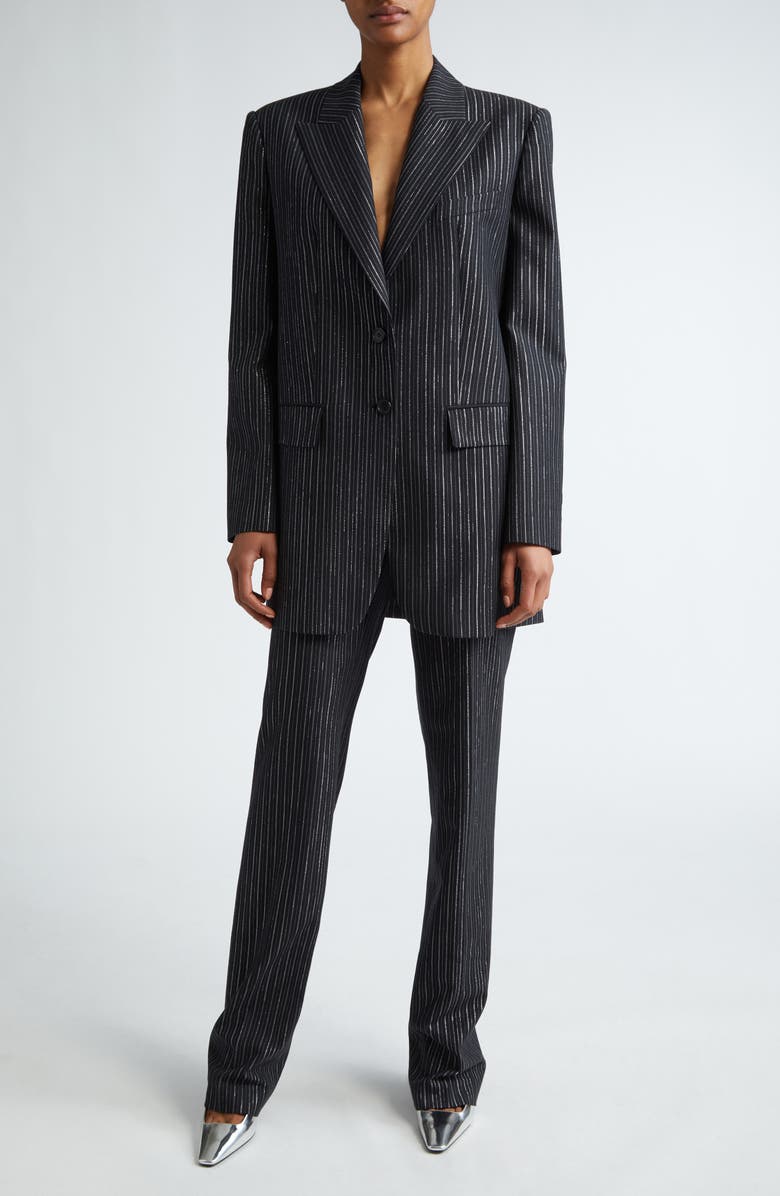 Michael Kors Collection Carolyn Metallic Pinstripe Straight Leg Pants, Alternate, color, 
