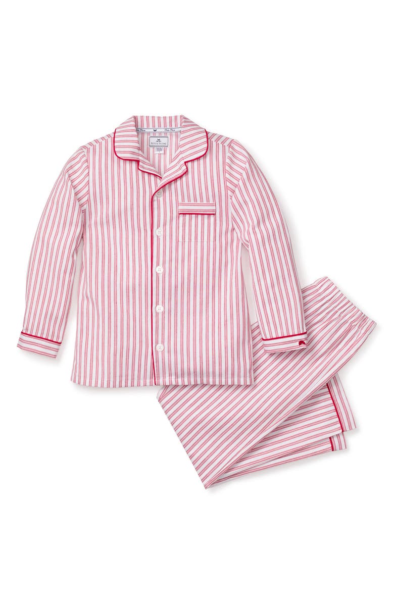 Petite Plume Kids' Red Ticking Two-Piece Pajamas, Main, color, Red