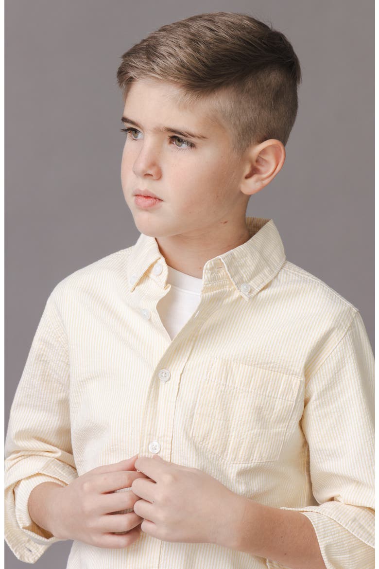 Kids' Organic Long Sleeve Seersucker Shirt, Alternate, color, Yellow Seersucker