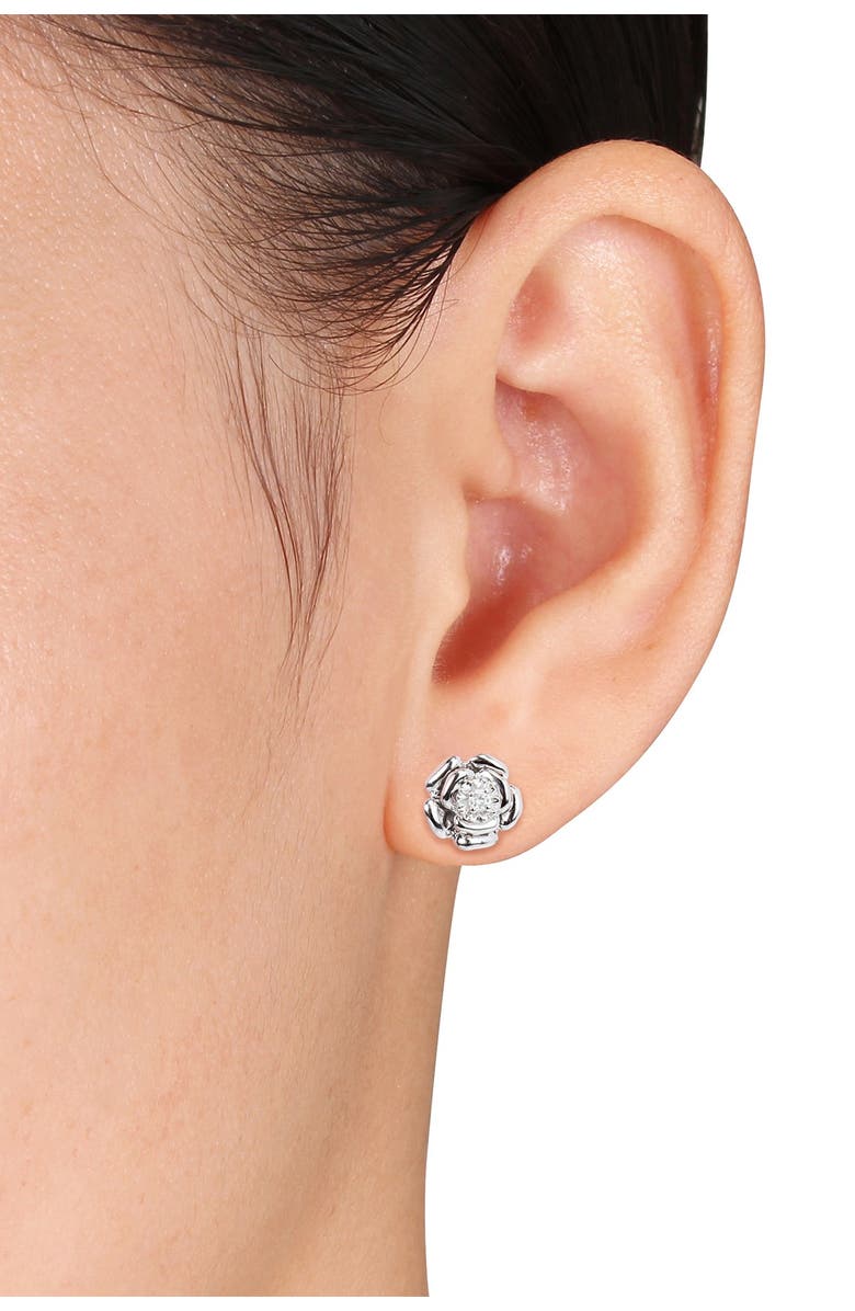 DELMAR Sterling Silver Diamond Center Flower Stud Earrings - 0.06 ctw, Alternate, color, 