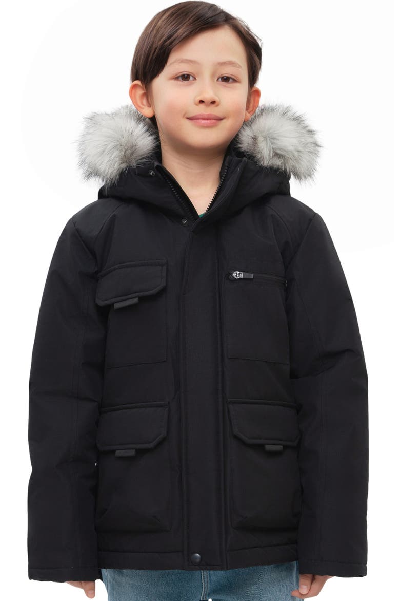 Kids' Parka Coat with Detachable Trim, Main, color, Black