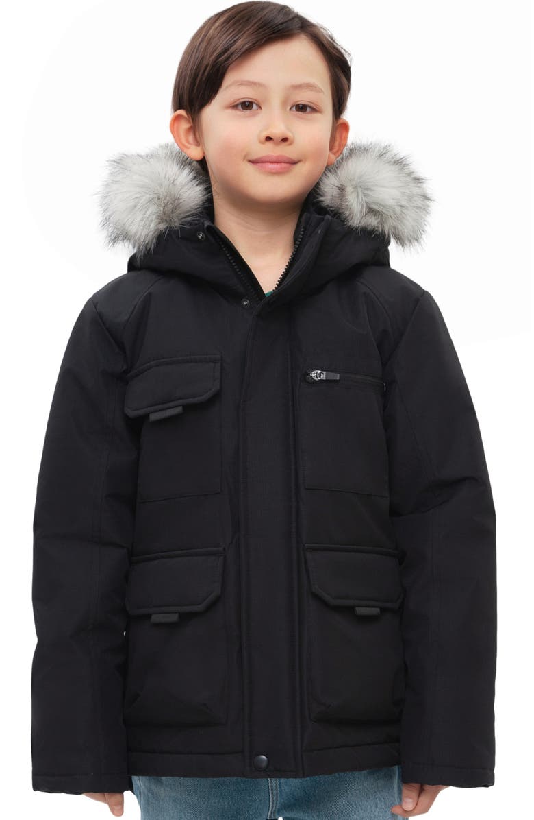 Rokka&Rolla Kids' Parka Coat with Detachable Trim, Main, color, Black