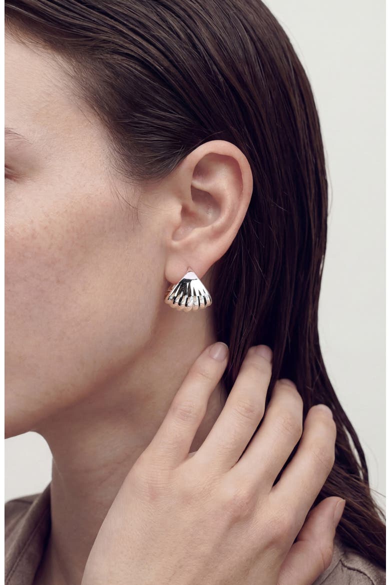 Statement Palm Hoop Earrings, Alternate, color, SILVER
